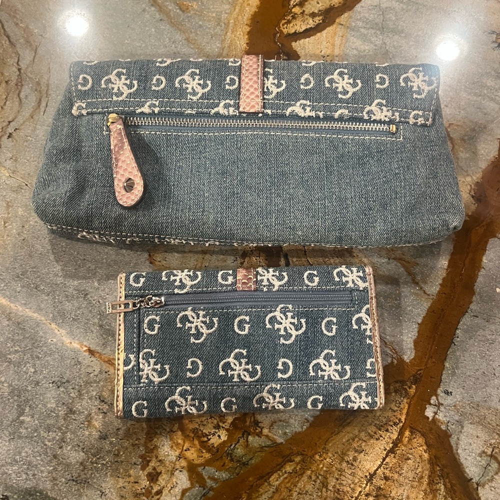 Guess by Marciano 💙 Denim Jacquard Logo Signature Jewels Snake Wallet/Clutch 🤎 - Picture 4 of 10
